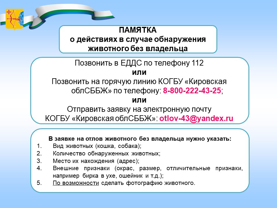 ПАМЯТКА о действиях в случае обнаружения животного без владельца.